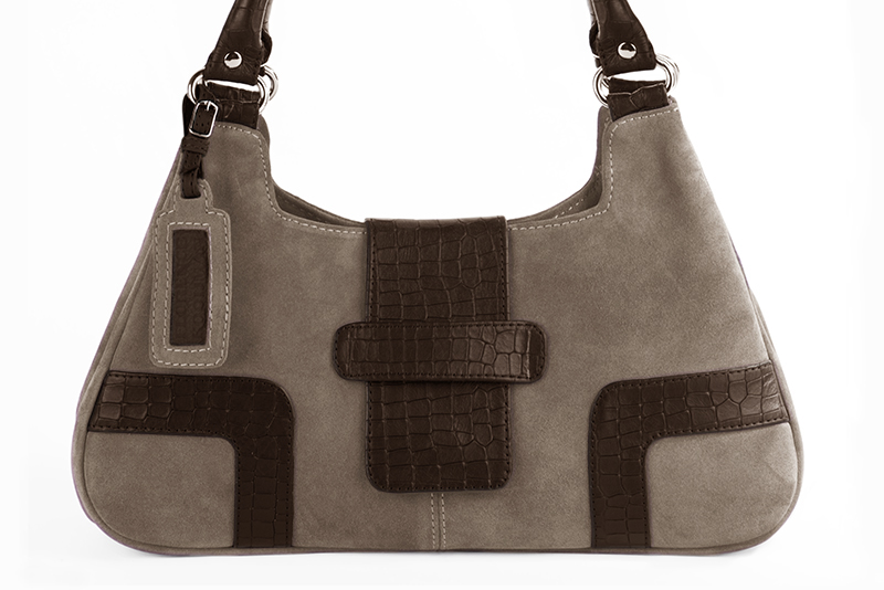 Dress handbag in taupe brown and dark brown leather - Profile view